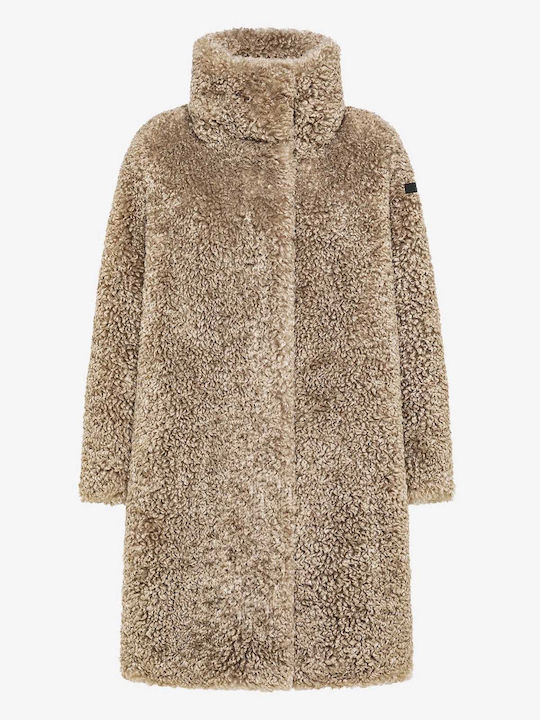 Sherpa Damen Beige Kurzmantel mit Knöpfen