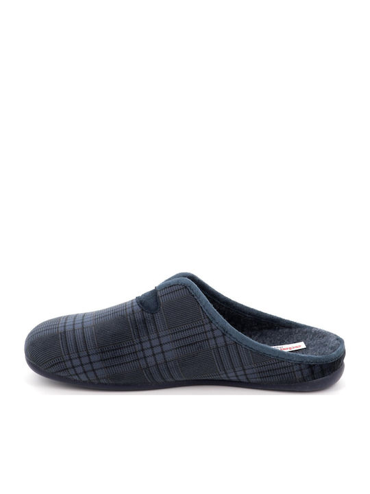 Men's Leather Printed Slippers Blue