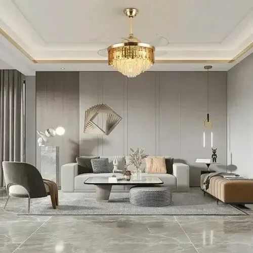 Crystal Chandelier Ceiling Fan Indoor Spaces 42″ Remote Control 72w Fan-y002 Gold