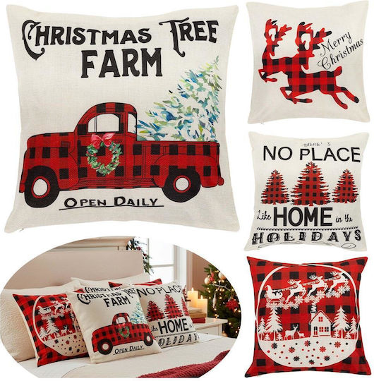 Set 4 Decorative Pillow Covers 40x40 Cm Christmas Motifs White Red