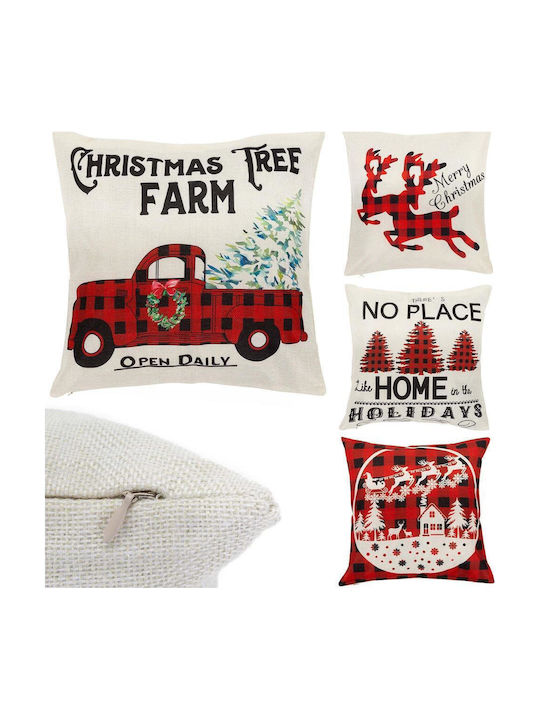 Set 4 Fețe De Pernă Decorative 40x40 Cm Motive De Crăciun Albe Roșii