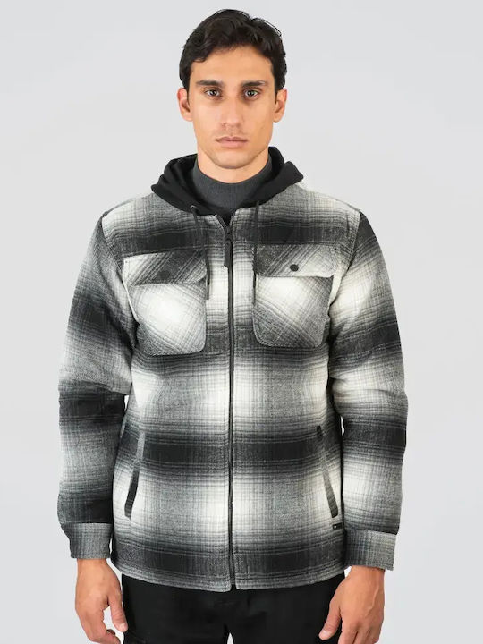 Μακρυμάνικo Overshirt σε Κανονική Γραμμή Καρό Μαύρο