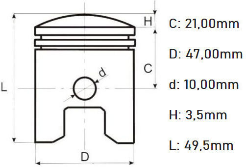 Kit Piston Motor Bicicletă 80cc Diametru 47mm Bolt 10mm