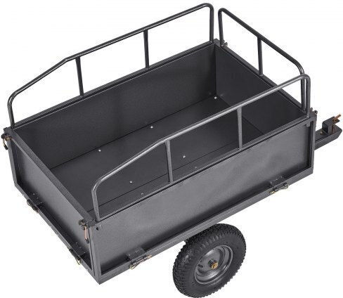 Vevor Garden Utility Trailer 17 Cubic Feet Capacity 272 kg ATV UTV Steel Transport Trailer 16" Tires Manual Pull or Foot Operated Heavy Duty Towable Lawn Tractor