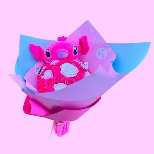 Premium Stitch Bouquet 35 Soap Roses Butterflies Pink-White