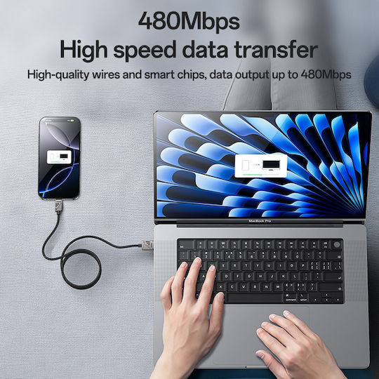 Yesido USB 2.0 Cable USB-C male - USB-A 18W Μαύρο 1.2m