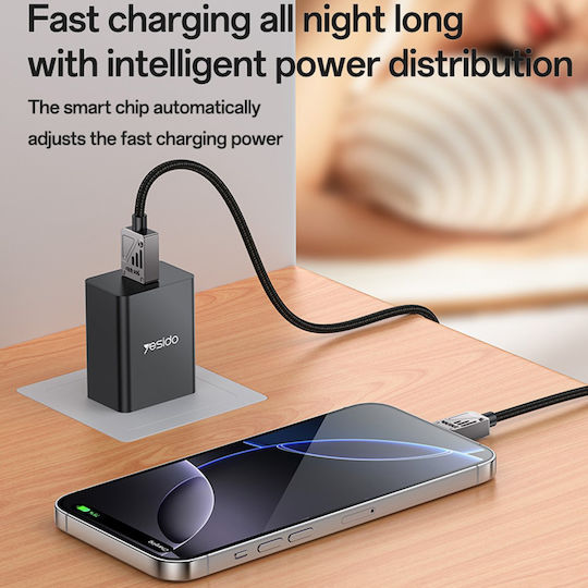 Yesido USB 2.0 Cable USB-C male - USB-A 18W Μαύρο 1.2m