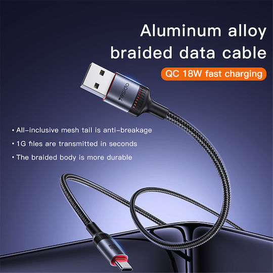Yesido USB 2.0 Kabel USB-C männlich - USB-A 18W Schwarz 2m