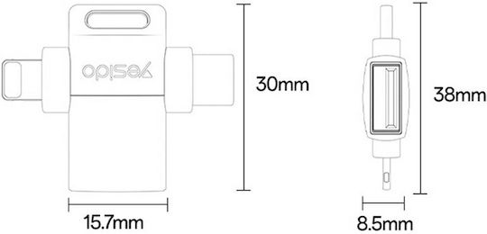 Yesido Converter USB-C male to Lightning female Gray 1pcs