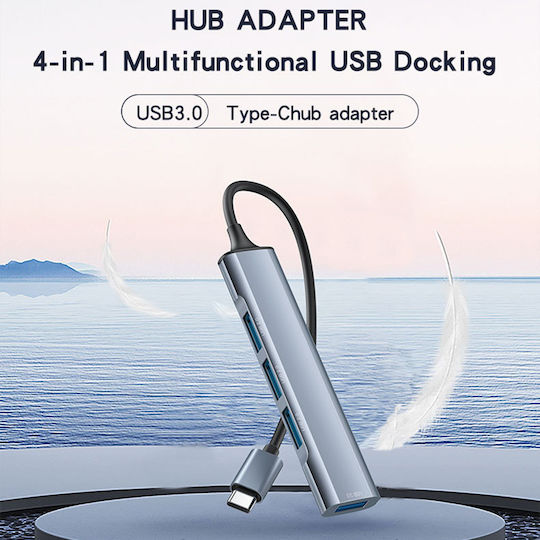 Yesido Hub 4 Θυρών USB 3.0 με σύνδεση USB-C Γκρι