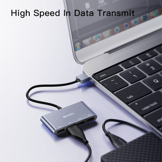 Yesido Hub 4 Θυρών USB 2.0 με σύνδεση USB-A Γκρι