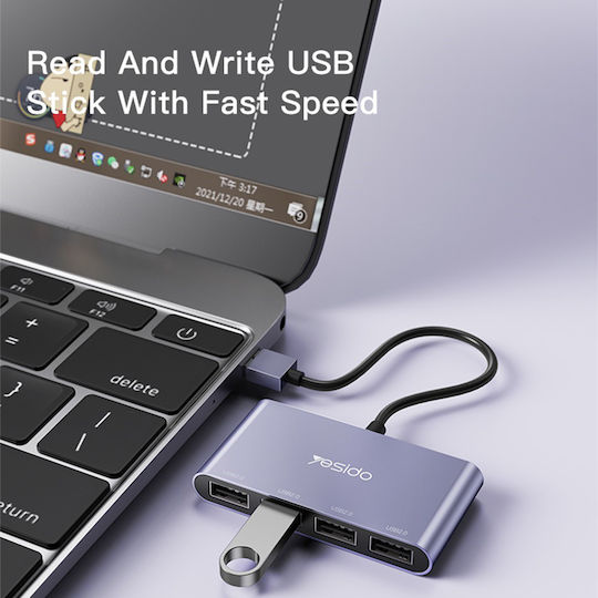 Yesido Hub 4 Θυρών USB 2.0 με σύνδεση USB-A Γκρι