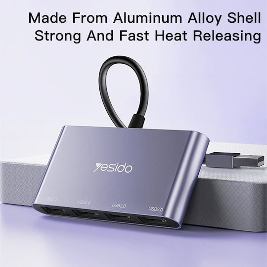 Yesido Hub 4 Θυρών USB 2.0 με σύνδεση USB-A Γκρι