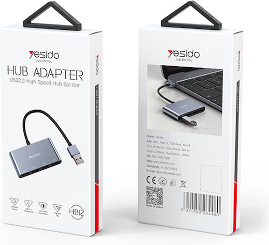 Yesido Hub 4 Θυρών USB 2.0 με σύνδεση USB-A Γκρι