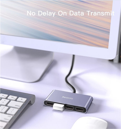 Yesido Hub 4 Θυρών USB 2.0 με σύνδεση USB-A Γκρι