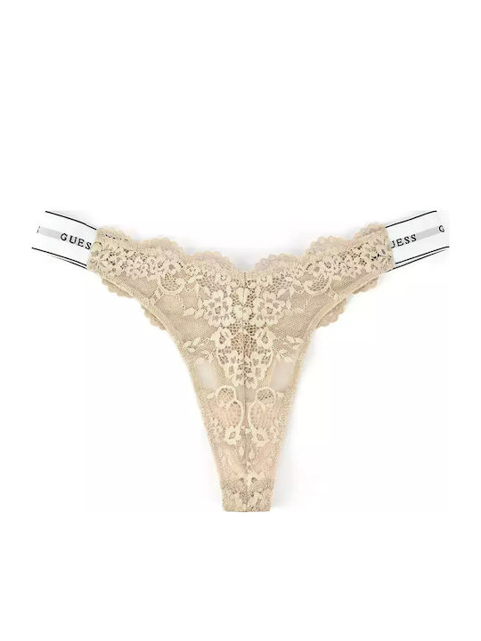 Women's String with Lace Beige