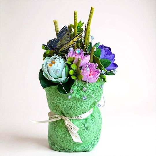 Buchet Floral Symphony Săpun Nuferi Flori Artizanale Decorative Plante Verzi Cristale Șirag De Perle Verde-Violet
