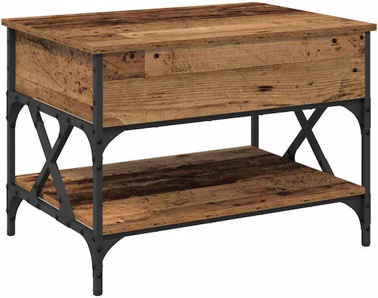 Rectangular Side Wooden Coffee Table with Lifting Mechanism Old Wood W70xL50xH50cm