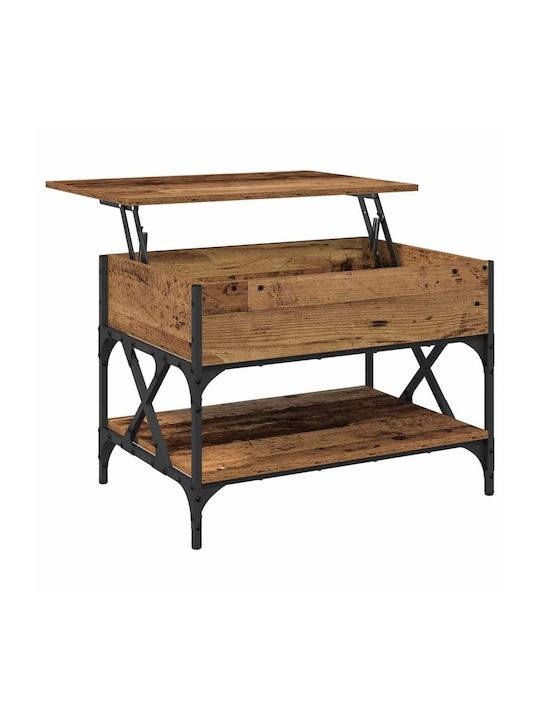 Rectangular Side Wooden Coffee Table with Lifting Mechanism Old Wood W70xL50xH50cm