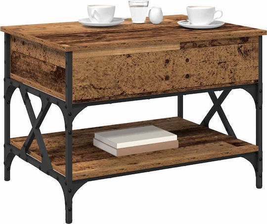 Rectangular Side Wooden Coffee Table with Lifting Mechanism Old Wood W70xL50xH50cm