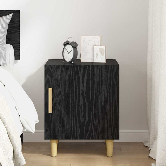 Wooden Bedside Table with Metal Legs Black 50x40x40cm