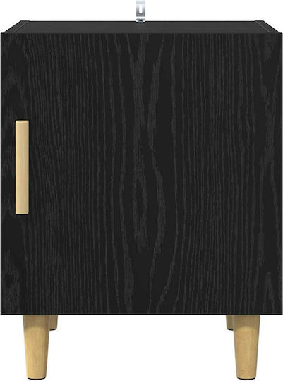 Wooden Bedside Table with Metal Legs Black 50x40x40cm