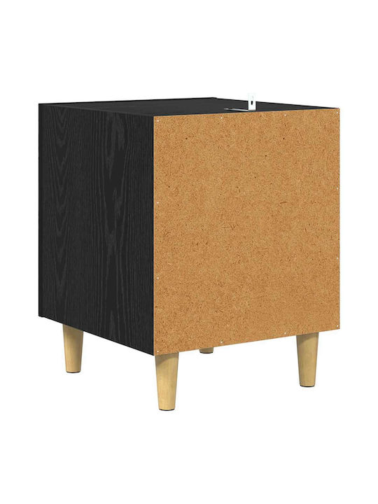 Wooden Bedside Table with Metal Legs Black 50x40x40cm
