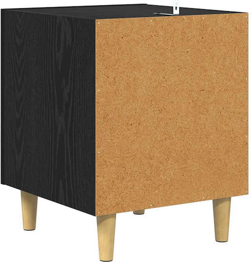 Wooden Bedside Table with Metal Legs Black 50x40x40cm