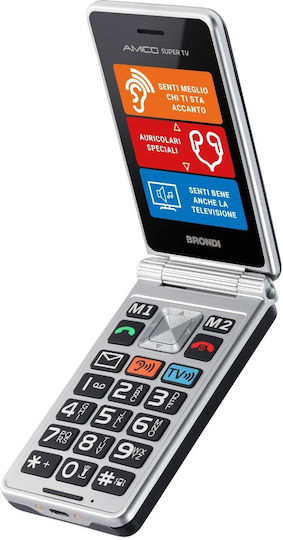 Brondi Amico Super TV Dual-SIM Handy mit Großen Tasten Gray