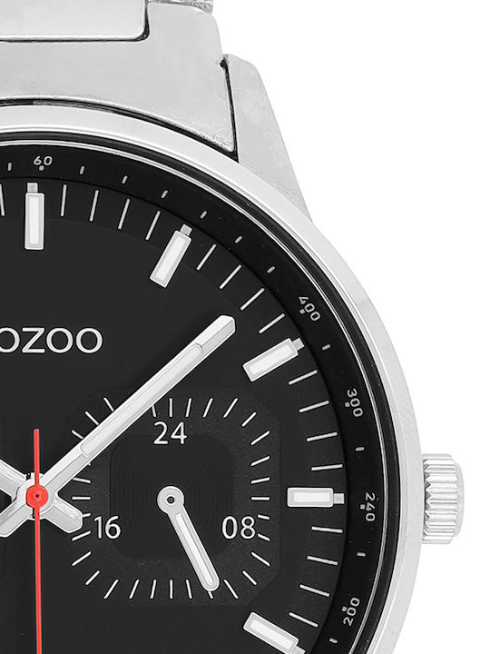 Oozoo Timepieces Γυναικείο Ρολόι 42mm Χρονογράφος Μπαταρίας με Ασημί Μεταλλικό Μπρασελέ