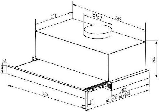 Crown Sliding Vent Hood 60cm Inox