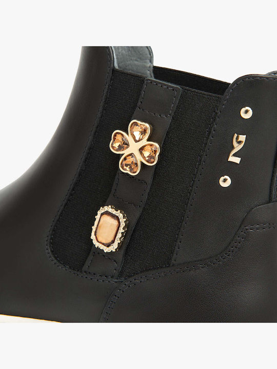 Leder Damen Chelsea Stiefeletten Schwarz