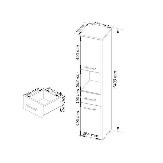 Akord Furniture Factory Coloană de Baie de Pardoseală M30xA30xÎ140cm Stejar