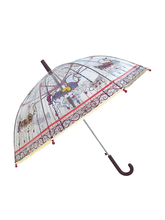 Kids Curved Handle Auto-Open Umbrella with Diameter 67cm Transparent