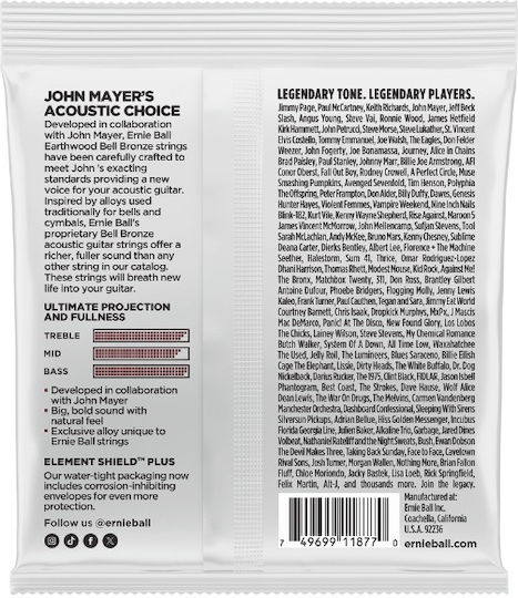 Ernie Ball Earthwood Set of Bronze Acoustic Guitar Strings 12 - 54