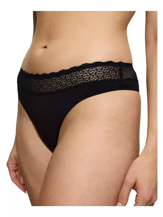 Γυναικείο Slip χωρίς Ραφές με Δαντέλα Black