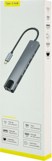 Powertech USB-C Docking Station με HDMI 4K PD Ethernet Γκρι (PT-1537)