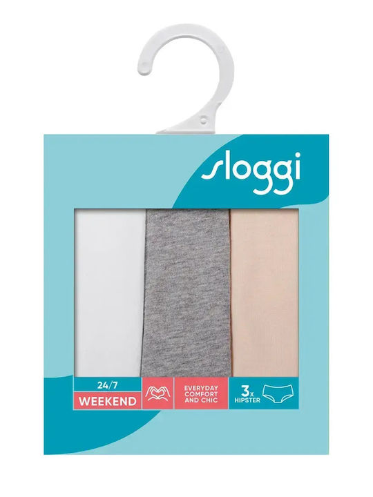 24/7 Weekend Hipster Βαμβακερά Women's Slip 3Pack with Lace White/Grey/Beige