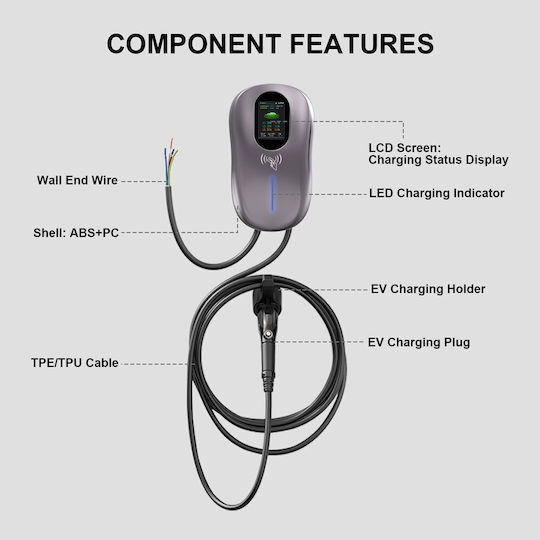 Digital IQ Wall Mounted Three-Phase 7kW Charging Station with Built-in Cable Type 2 (DIQ EV WCH 93207)