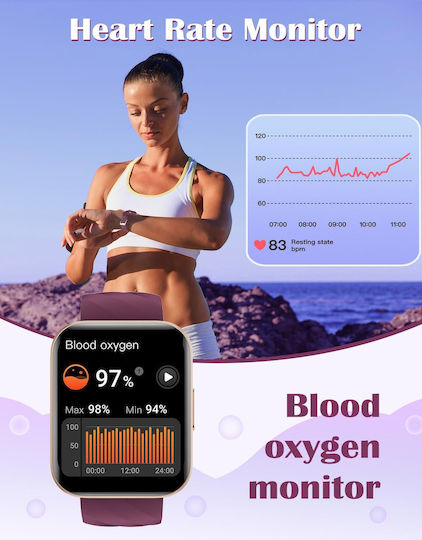 Ruimen D1 Smartwatch with SIM and Heart Rate Monitor (Purple)