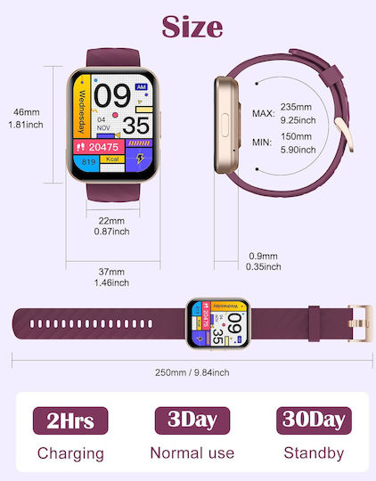 Ruimen D1 Smartwatch with SIM and Heart Rate Monitor (Purple)