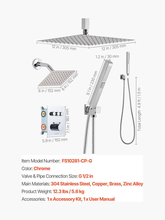 Vevor Shower Column with Mixer Silver