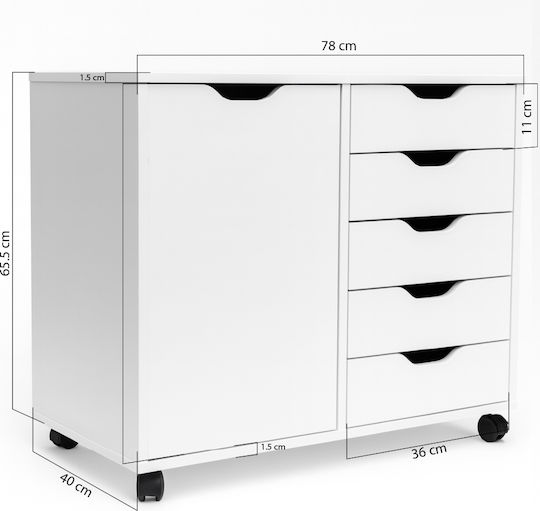 Συρταριέρα Γραφείου από MDF με Ροδάκια Λευκό 78x40x65.5cm
