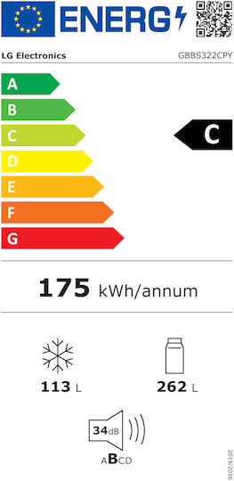 LG Ψυγειοκαταψύκτης 375lt Total NoFrost Υ203xΠ59.7xΒ67.4εκ. Ασημί GBBS322CPY