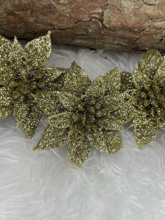 Crăciun Decorativ Metalic Floare Lungime 14cm. 10buc