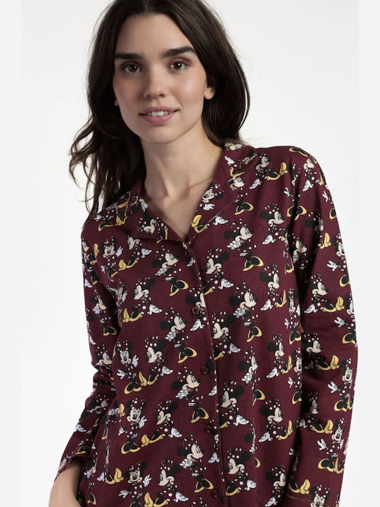 Disney Set Pijamale pentru Femei Bordeaux Minnie Mouse