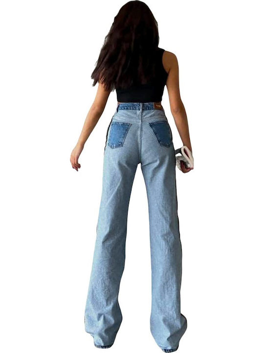 Women's High Waist Fabric Palazzo Pants Relaxed Fit Striped Light Blue