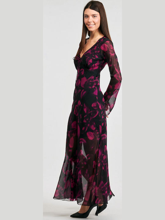 Maxi Abendkleid mit Rüschen Lila