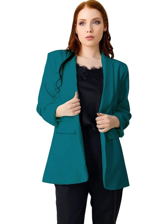 Lung Blazer pentru femei Sacou Dark Turquoise