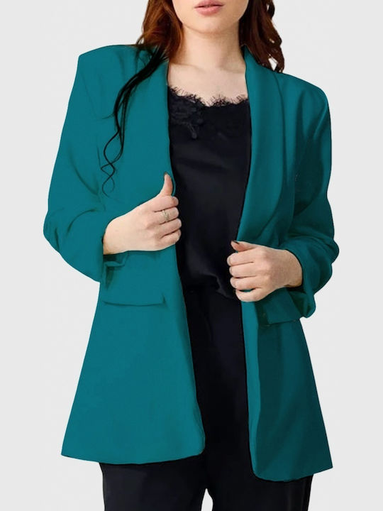 Lung Blazer pentru femei Sacou Dark Turquoise